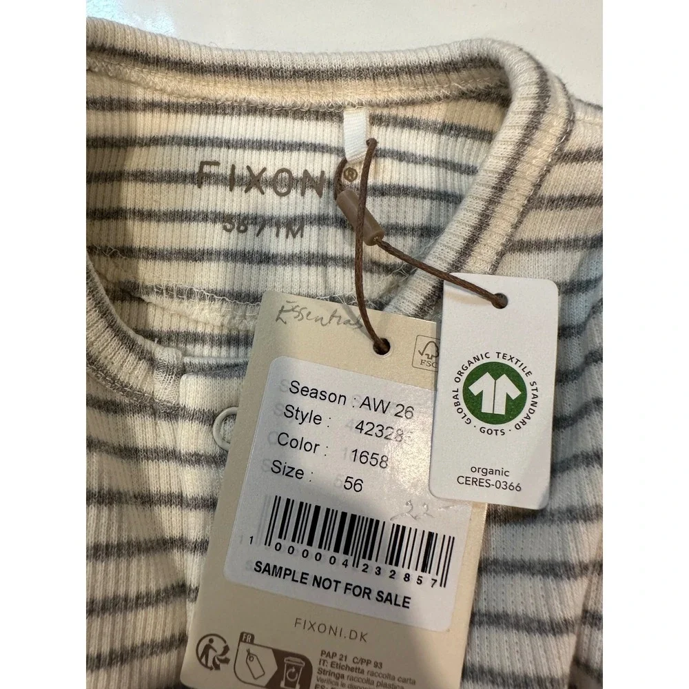 Fixoni Baby Organic Cotton Ribbed Striped Romper Grey White Size EU56 1 Month
